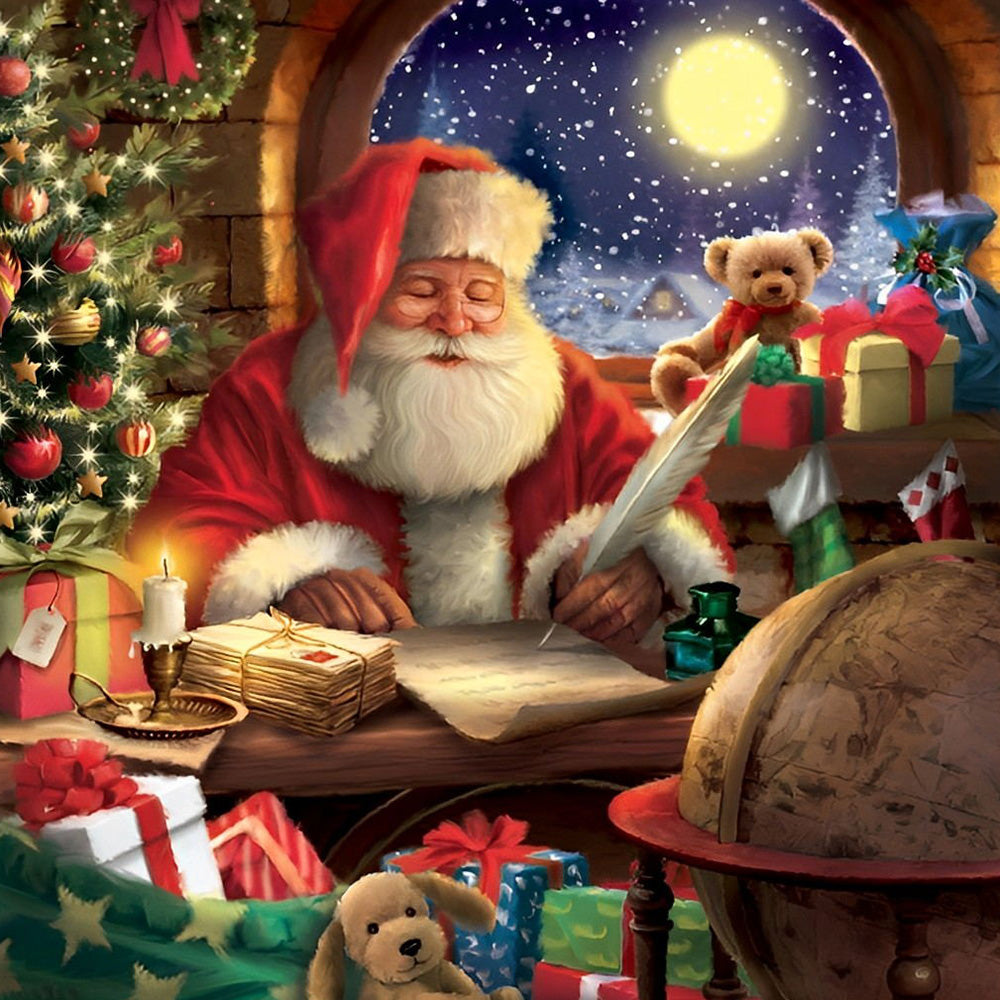 Santa claus writing letters by moonlight cross stitch kit for beginners
