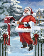 Santa collecting letters from a red postbox cross stitch kit for beginners