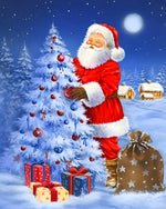 Santa decorating tree in moonlight cross stitch kit for beginners