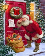 Santa delivering presents at red door cross stitch kit for beginners
