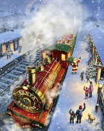 Santa express train at a snowy station cross stitch kit for beginners