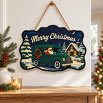 Santa green delivery van paint by numbers door hanger as indoor wall decor
