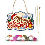 Santa hat christmas paint by numbers door hanger with paints and brushes
