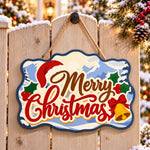 Santa hat christmas paint by numbers door hanger on a garden gate