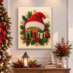 Finished santa hat festive vibe pearl diamond painting artwork displayed as holiday home decor
