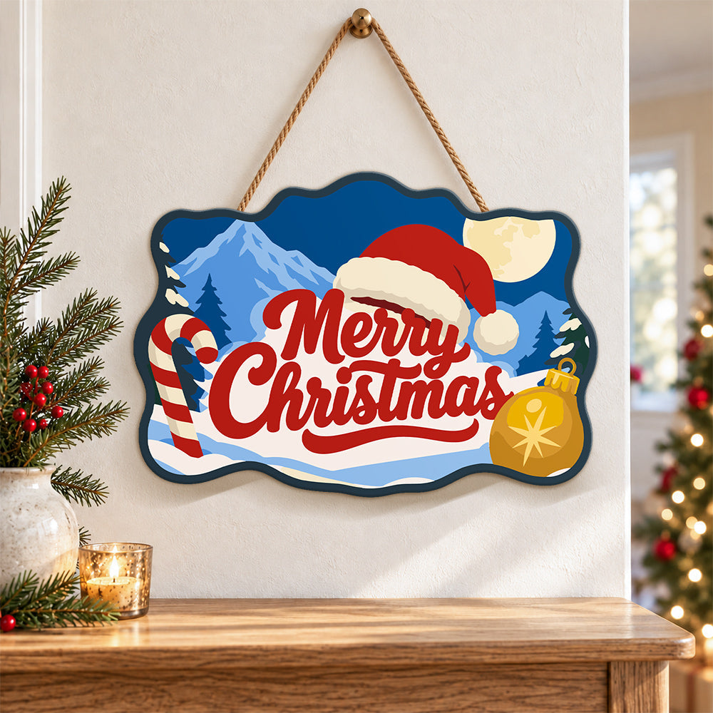 Santa hat mountain merry christmas paint by numbers door hanger as indoor wall decor