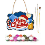 Santa hat mountain merry christmas paint by numbers door hanger with paints and brushes
