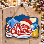 Santa hat mountain merry christmas paint by numbers door hanger on a garden gate