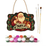 Santa holiday illustration paint by numbers door hanger with paints and brushes