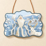 Santa in snowy village paint by numbers door hanger finished design