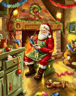 Santa making toys by the fireplace cross stitch kit for beginners