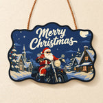 Santa motorcycle snow village paint by numbers door hanger finished design
