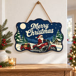 Santa motorcycle with gift trailer paint by numbers door hanger as indoor wall decor