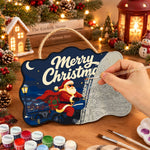 Santa on blue motorcycle paint by numbers door hanger painting process