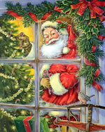 Santa peeking through window cross stitch kit for beginners