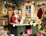 Santa reading letters in cosy log cabin cross stitch kit for beginners