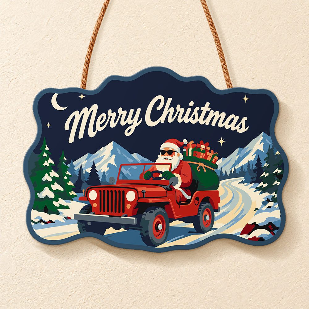 Santa red off road jeep paint by numbers door hanger finished design
