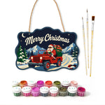 Santa red off road jeep paint by numbers door hanger with paints and brushes