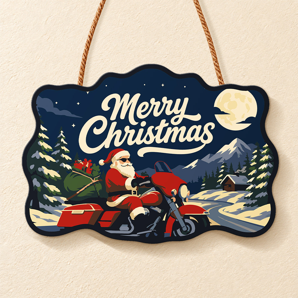 Santa red touring motorcycle paint by numbers door hanger finished design