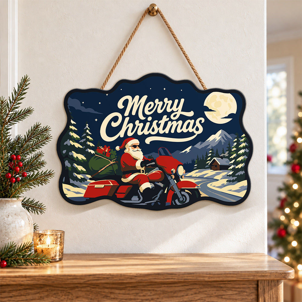 Santa red touring motorcycle paint by numbers door hanger as indoor wall decor