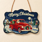 Santa red vintage pickup truck paint by numbers door hanger finished design