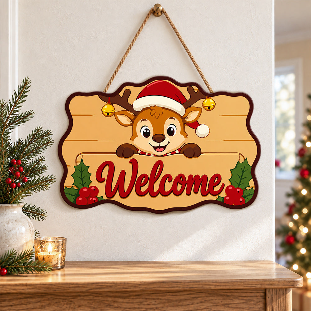 Santa reindeer welcome paint by numbers door hanger as indoor wall decor