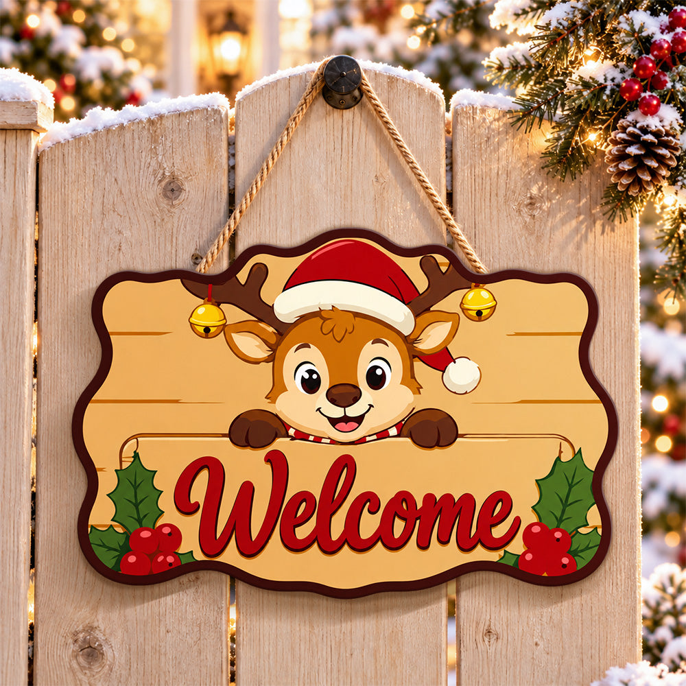 Santa reindeer welcome paint by numbers door hanger on a garden gate