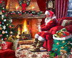 Santa relaxing by the fire with cat cross stitch kit for beginners