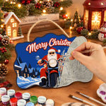 Santa riding motorcycle paint by numbers door hanger painting process