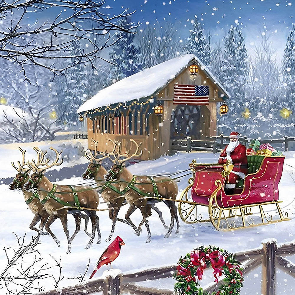 Santa's sleigh and reindeer paint by numbers kit for beginners