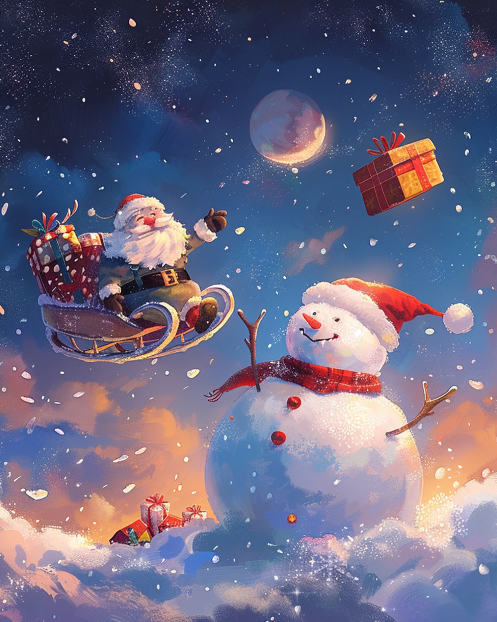 Santa's sleigh and snowman cross stitch kit for beginners