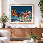 Finished santa s sleigh trip cross stitch artwork displayed