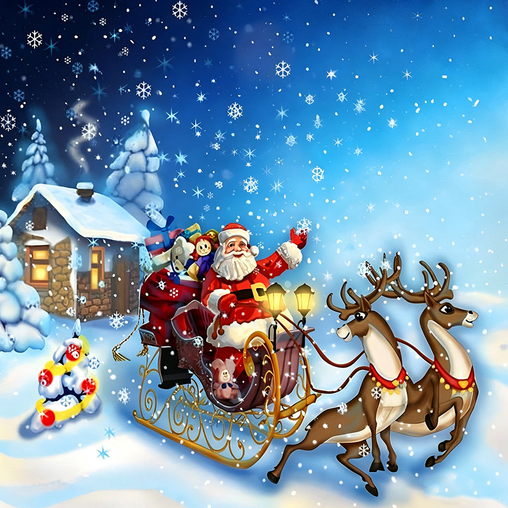 Santa's sleigh with reindeer and gifts cross stitch kit for beginners