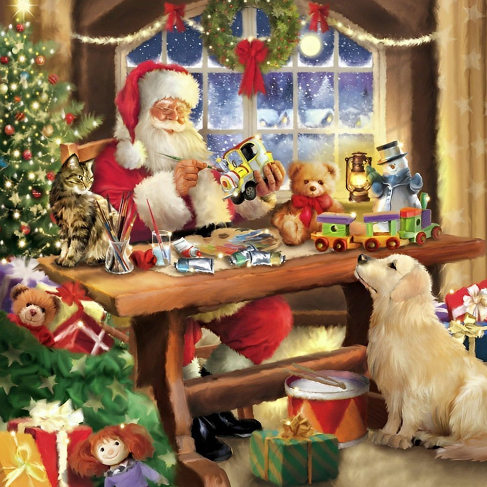 Santa's workshop making toys paint by numbers kit for beginners