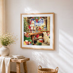 Santa's workshop making toys paint by numbers artwork displayed on wall as home decor