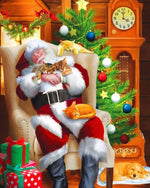 Santa sleeping with kittens cross stitch kit for beginners