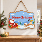 Santa sleigh and reindeer paint by numbers door hanger as indoor wall decor