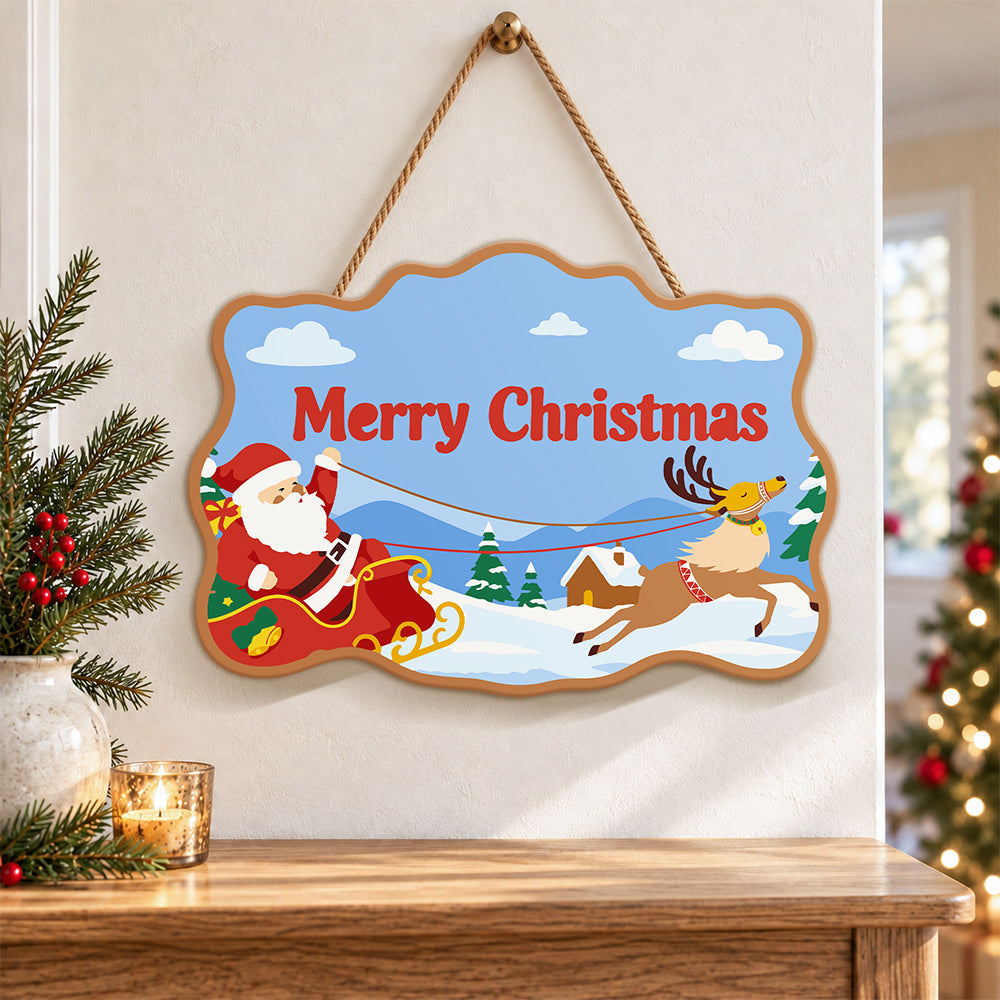 Santa sleigh and reindeer paint by numbers door hanger as indoor wall decor