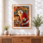 Finished santa sorting toy sack by the fireplace cross stitch artwork displayed