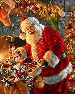 Santa sorting toy sack by the fireplace cross stitch kit for beginners