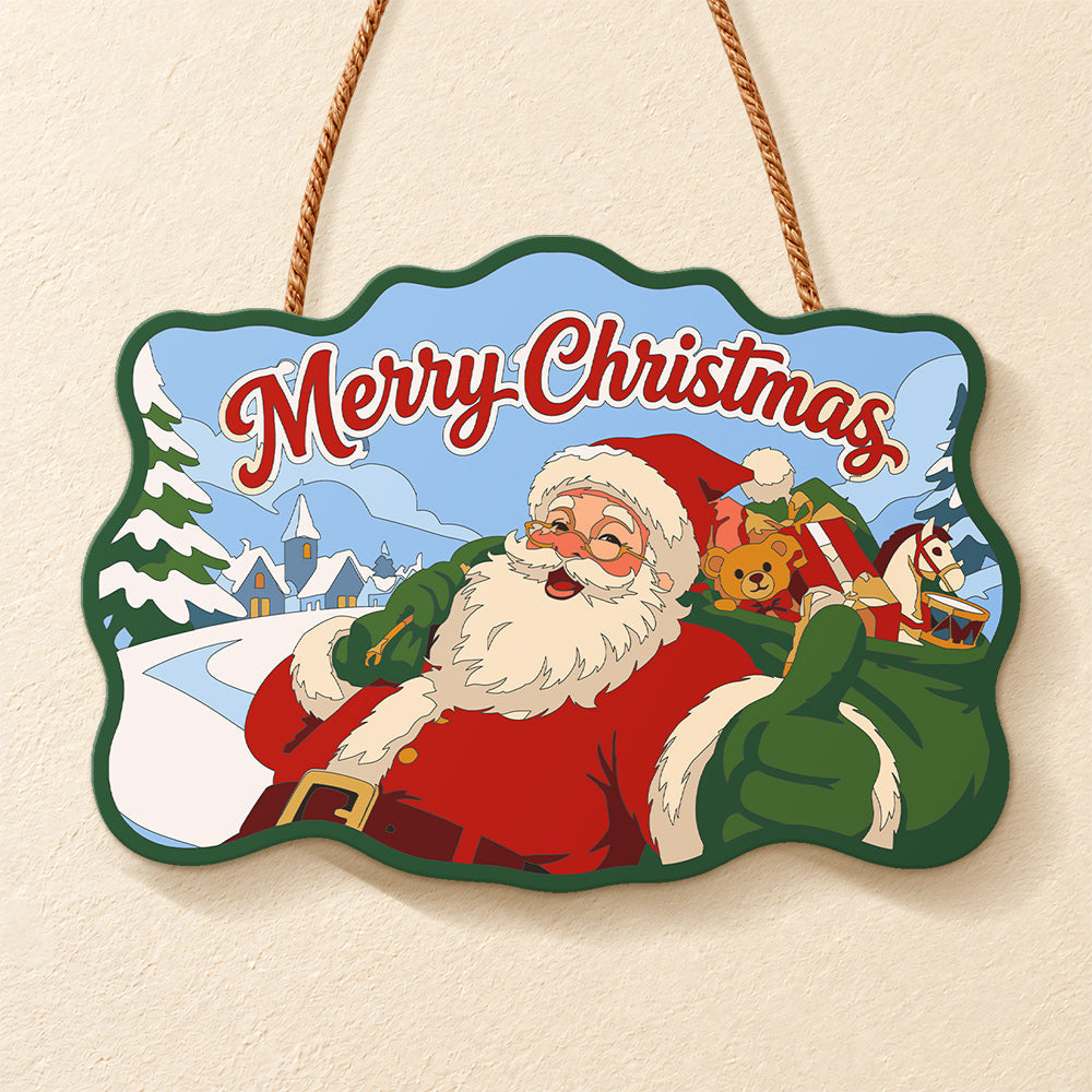 Santa thumbs up winter village paint by numbers door hanger finished design