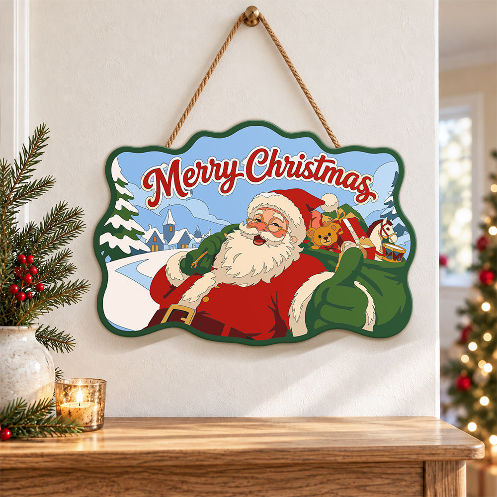Santa thumbs up winter village paint by numbers door hanger as indoor wall decor