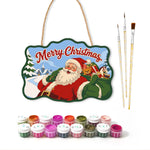 Santa thumbs up winter village paint by numbers door hanger with paints and brushes
