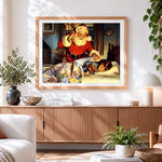 Finished santa tucking in child cross stitch artwork displayed