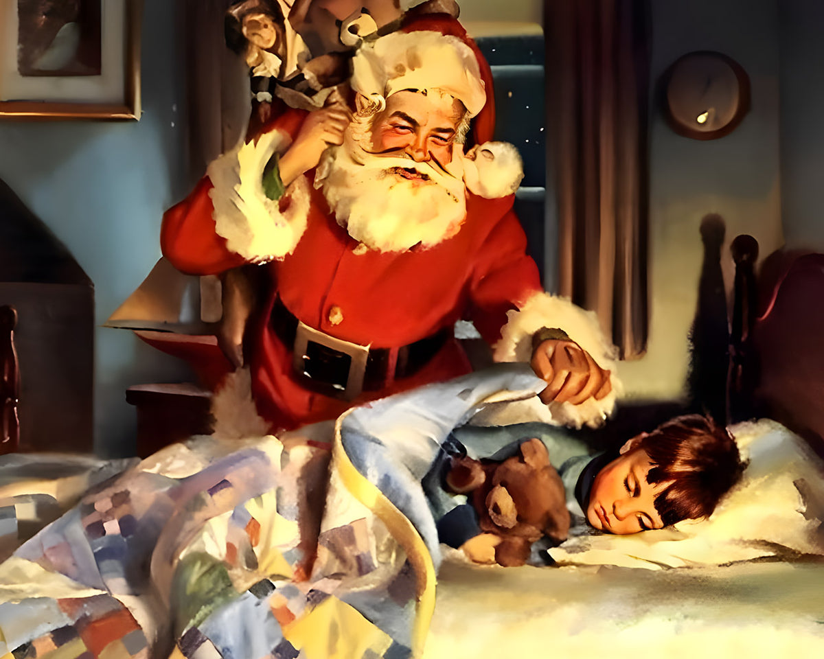 Santa tucking in child cross stitch kit for beginners