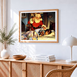 Santa tucking in child cross stitch artwork displayed on wall as home decor