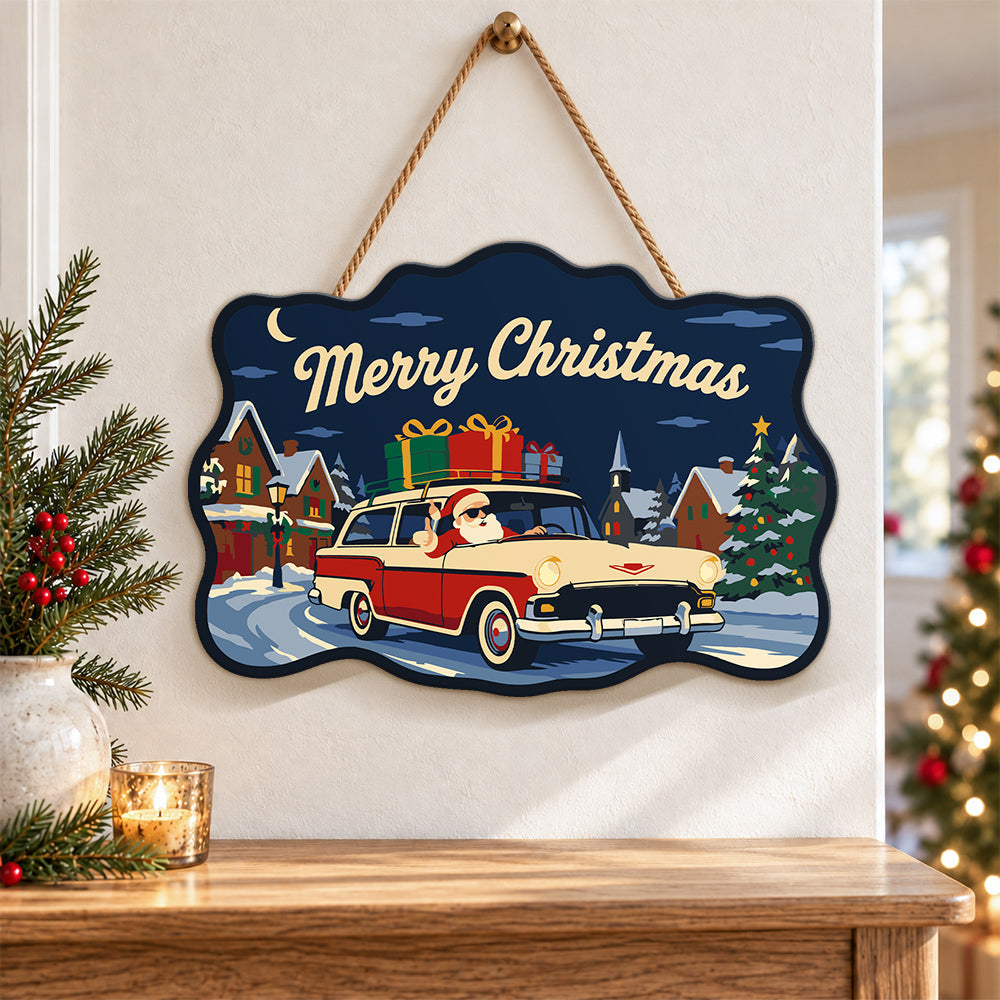 Santa wagon with gifts paint by numbers door hanger as indoor wall decor