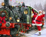 Santa waving by festive train cross stitch kit for beginners