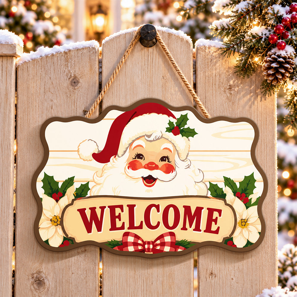 Santa welcome paint by numbers door hanger on a garden gate