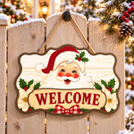 Santa welcome paint by numbers door hanger on a garden gate